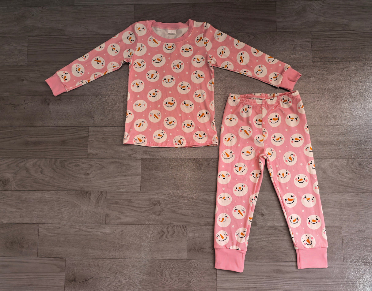 Long sleeves pink snowman top pants girls pajamas