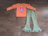 Christmas tree bow ruffle top pants kids girls outfits