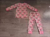 Long sleeves pink stripe santa girls Christmas pajamas