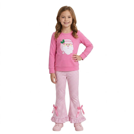 Santa embroidery top ruffle pants girls Christmas outfit