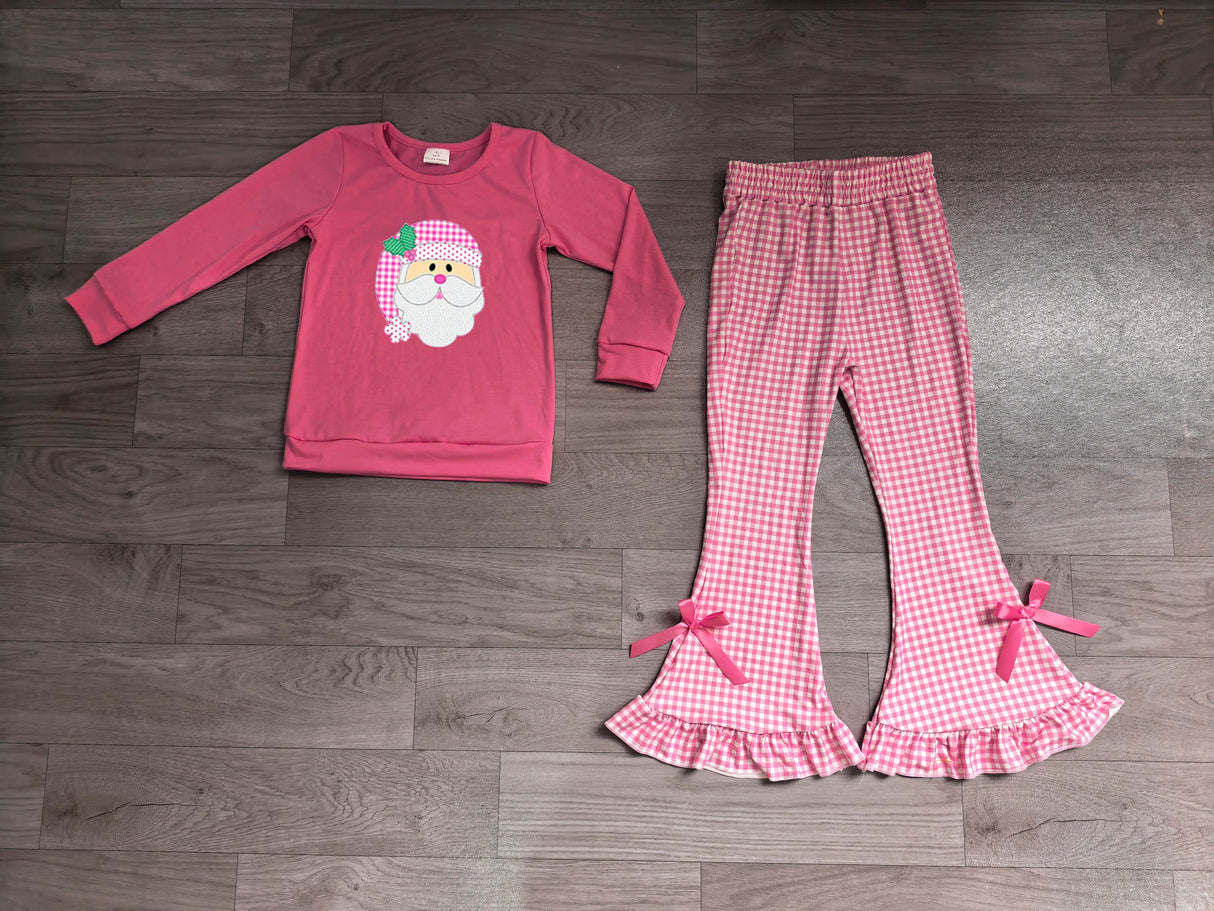 Santa embroidery top ruffle pants girls Christmas outfit