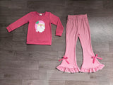 Santa embroidery top ruffle pants girls Christmas outfit