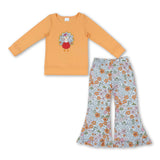 Floral turkey embroidery girls Thanksgiving outfits
