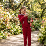 Grey ruffle dark red hoodie pants kids girls outfits