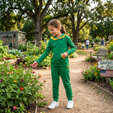 Green yellow ruffle hoodie pants kids girls outfits