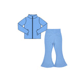 Long sleeves light blue zip jacket pants girls yoga clothes