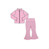 Long sleeves pink zip jacket pants girls yoga clothes