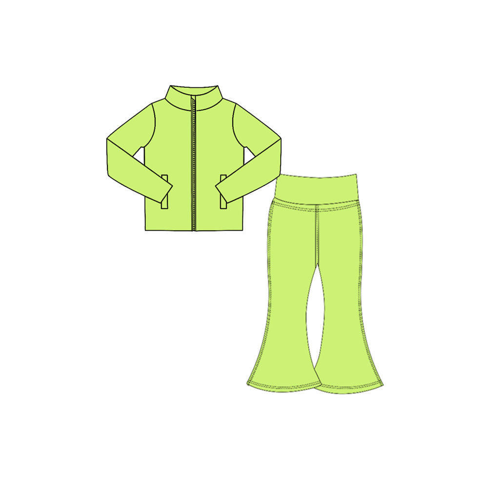 Long sleeves lime green zip jacket pants girls yoga clothes