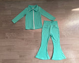 Long sleeves mint zip jacket pants girls yoga clothes