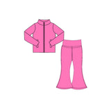 Long sleeves hot pink green zip jacket pants girls yoga clothes