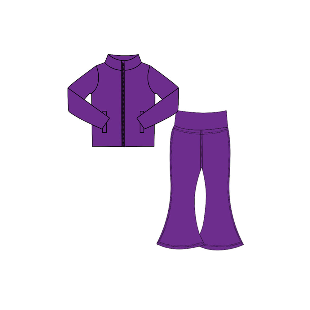Long sleeves purple zip jacket pants girls yoga clothes