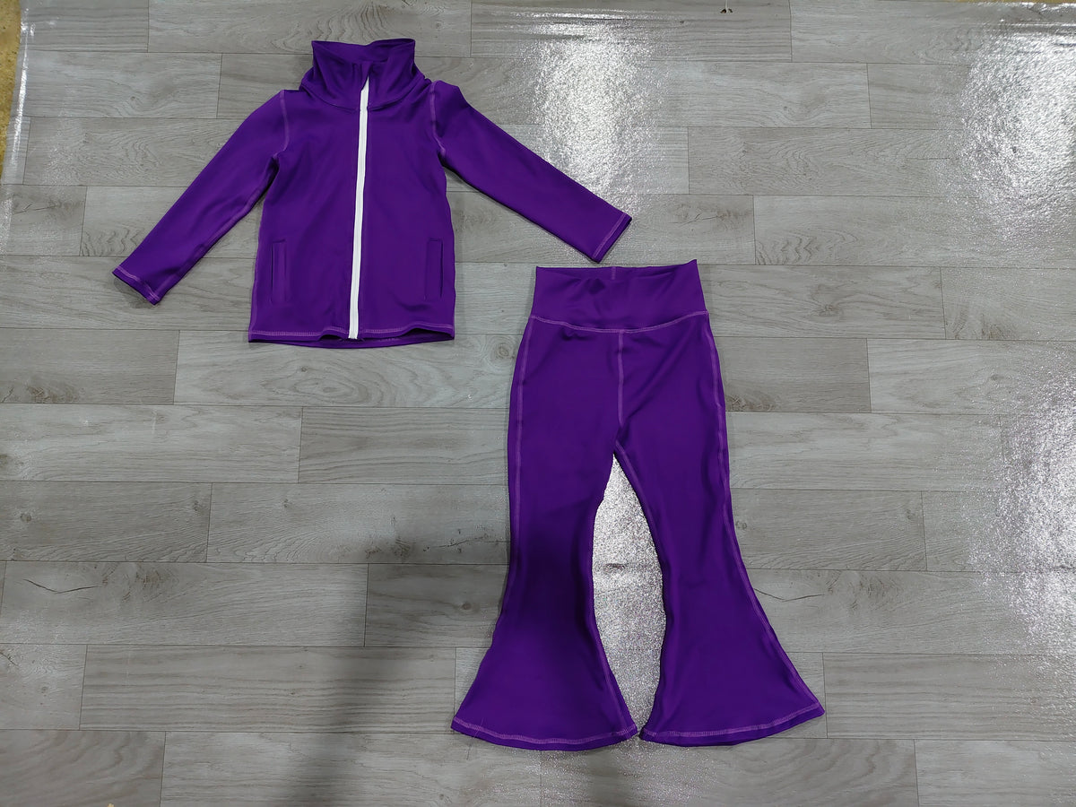 Long sleeves purple zip jacket pants girls yoga clothes