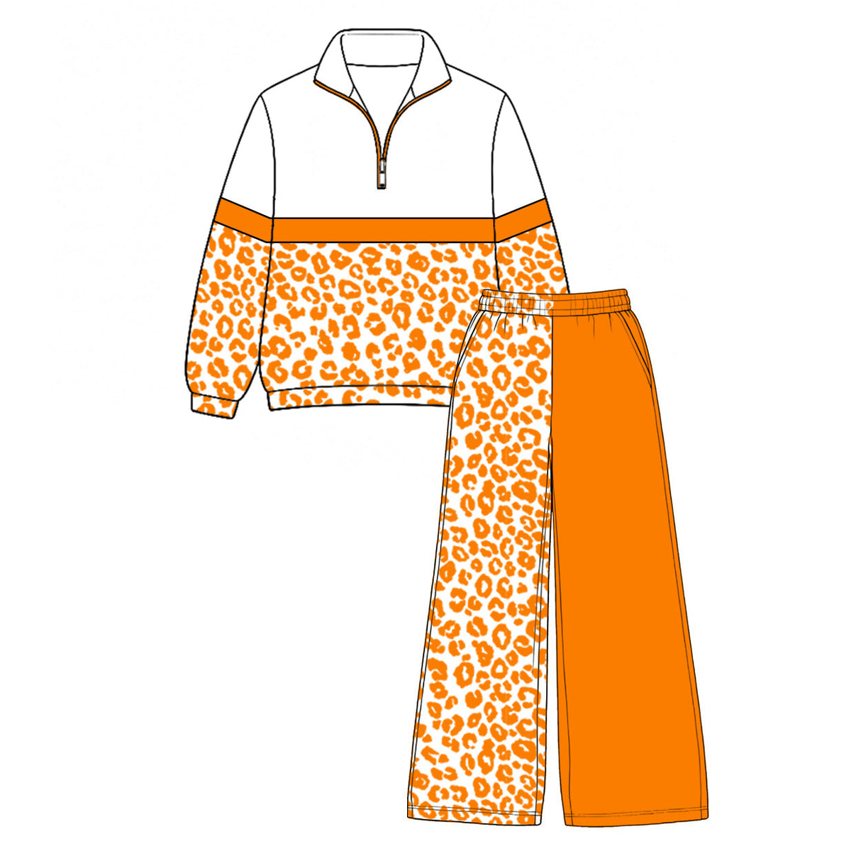 Orange leopard pullover pants girls T team outfits