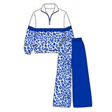 U K blue leopard pullover pants girls team outfits