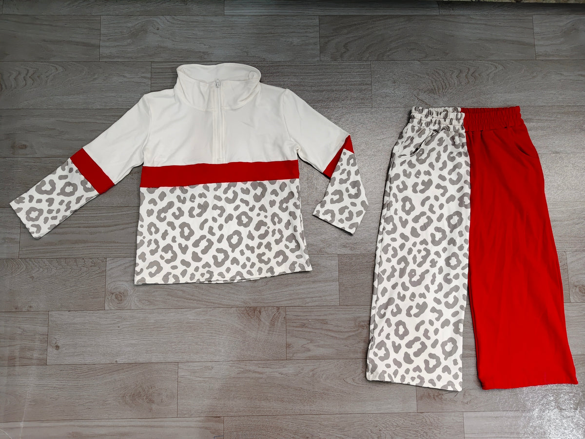 Grey leopard pullover pants girls A team outfits