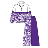 Long sleeves purple leopard pullover pants girls outfits