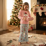 HO HO HO santa embroidery top pants girls Christmas set