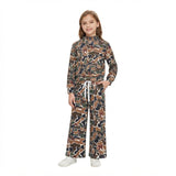 Brown camo long sleeves top pants girls active wear set
