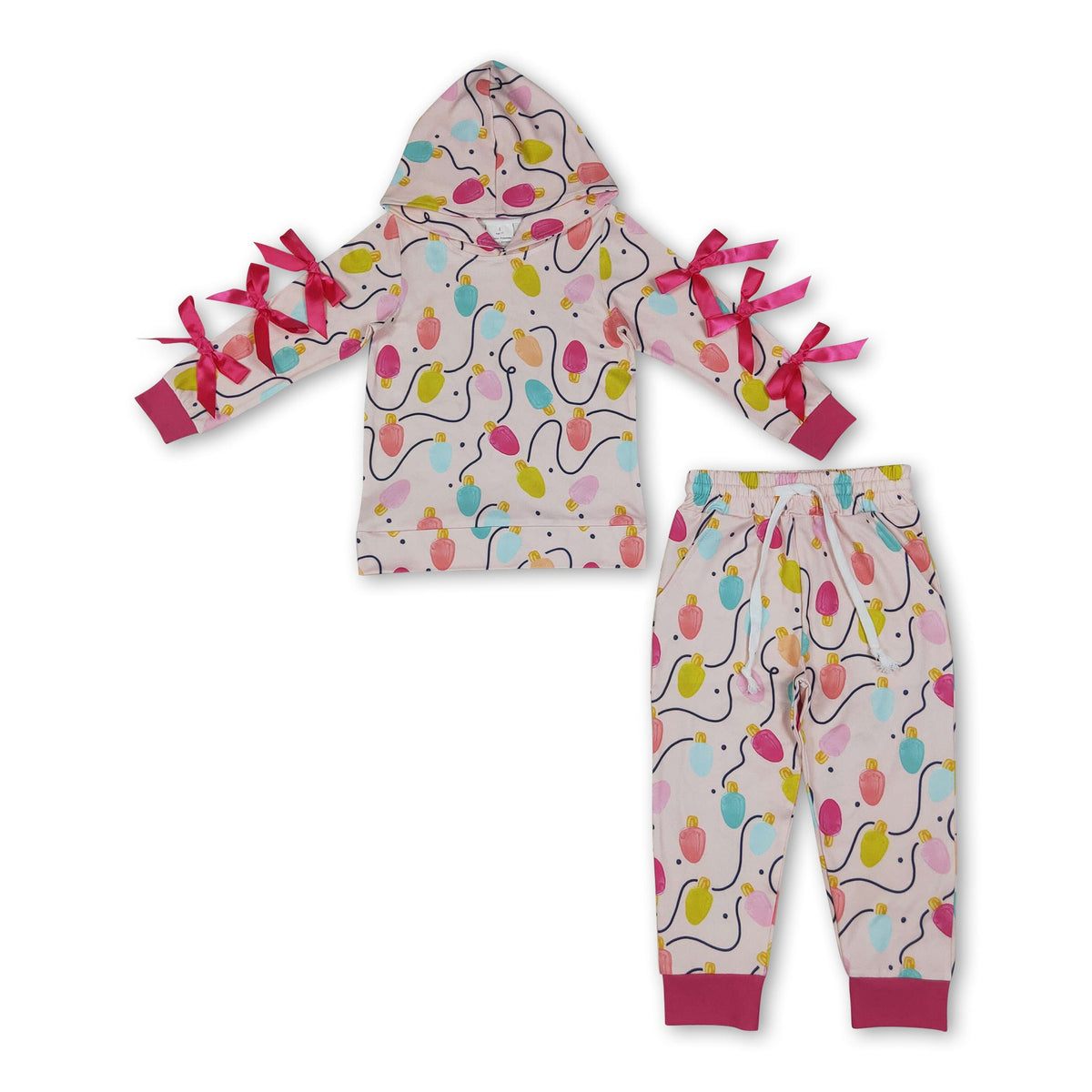 Long sleeves Christmas lighting hoodie pants girls outfits