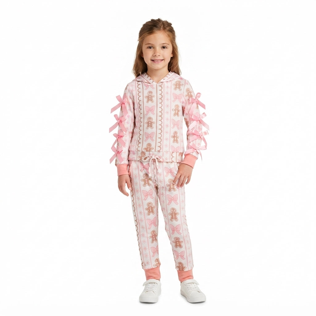 Gingerbread bow hoodie pants girls Christmas outfits