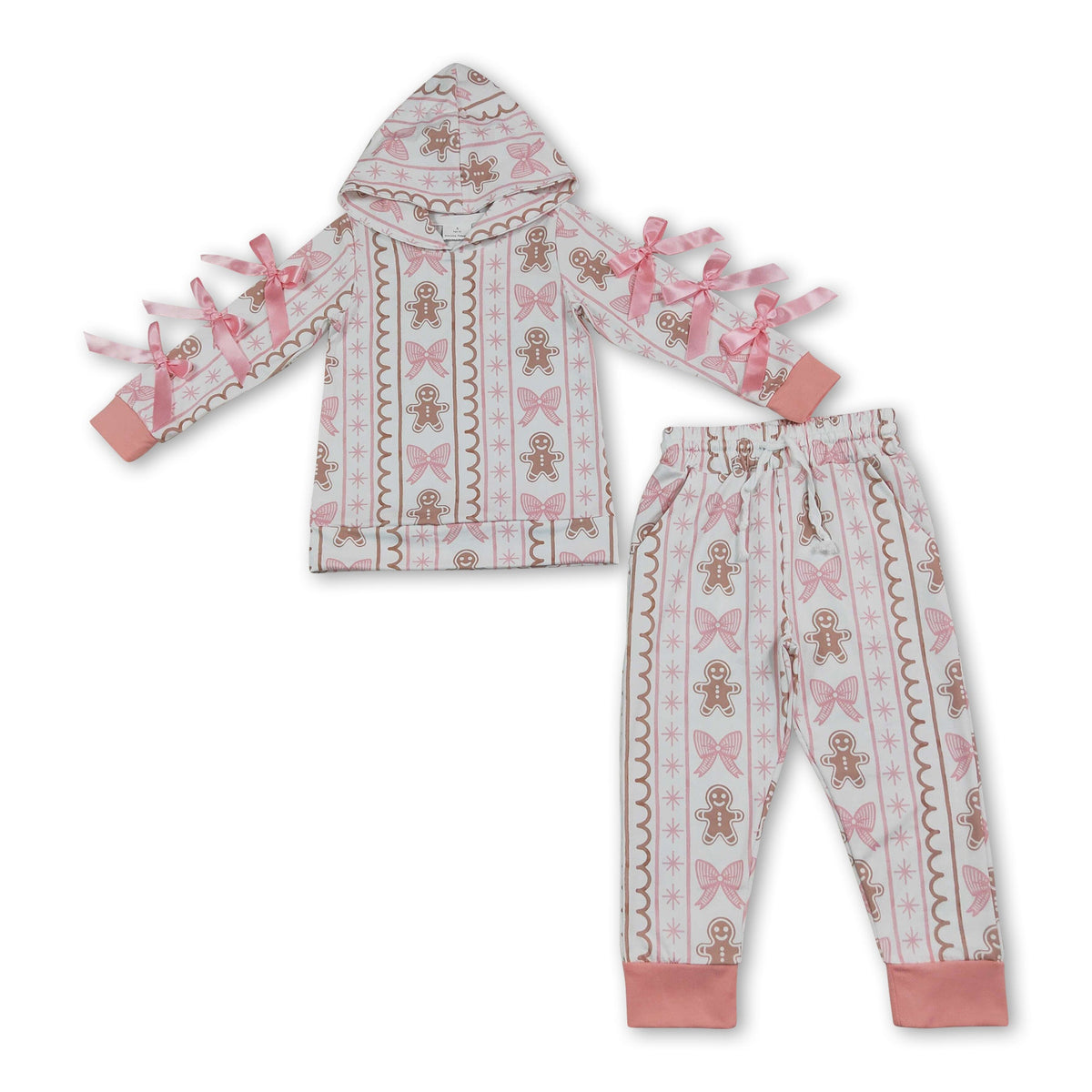Gingerbread bow hoodie pants girls Christmas outfits