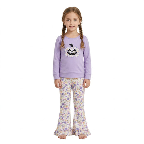 Long sleeves floral pumpkin girls Halloween clothes
