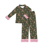 Fur long sleeves duck bow floral adult women pajamas