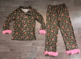 Fur long sleeves duck bow floral adult women pajamas
