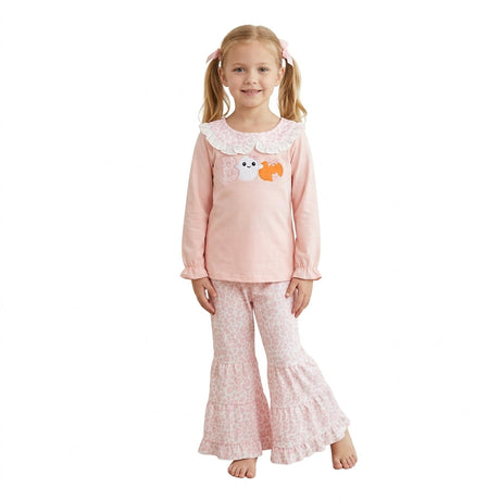 Pink boo pumpkin top leopard pants girls Halloween set