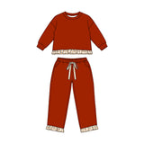 Long sleeves plaid ruffle top pants girls sweatshirt outfits