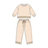 Long sleeves khaki plaid ruffle top pants girls sweatshirt outfits