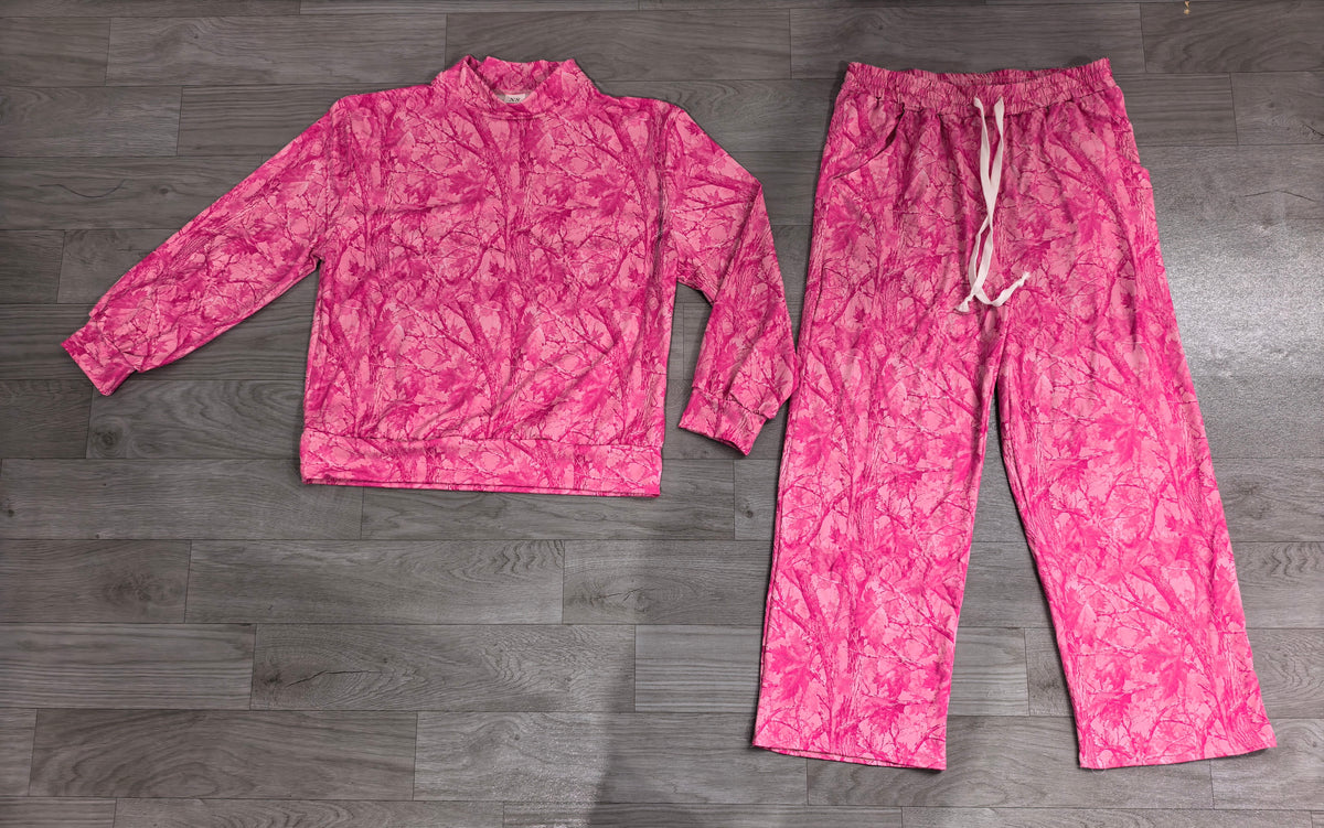 Long sleeves pink leaves camo adult women outfits