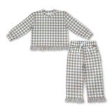 Long sleeves plaid stripe ruffle top pants girls outfits