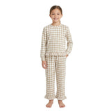 Long sleeves plaid stripe ruffle top pants girls outfits
