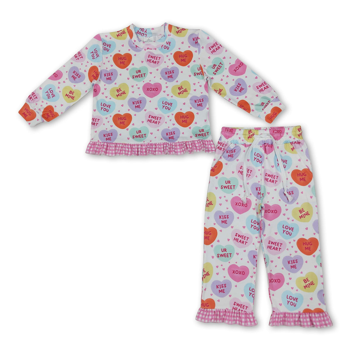I love you heart plaid ruffle girls Valentine's clothes