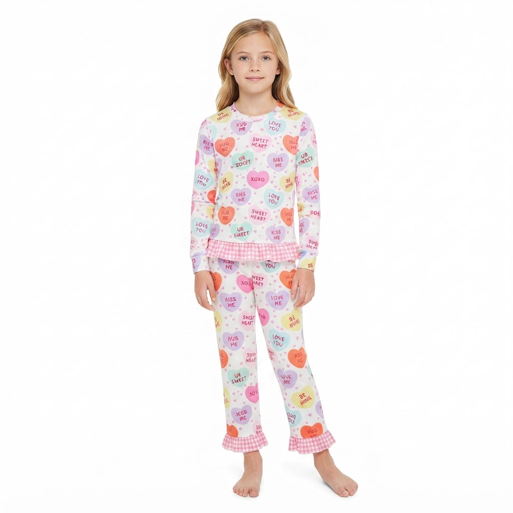 I love you heart plaid ruffle girls Valentine's clothes