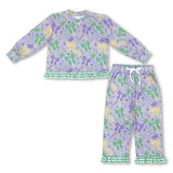Long sleeves plaid bow ruffle girls Mardi Gras outfits
