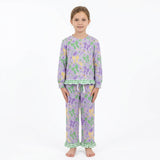 Long sleeves plaid bow ruffle girls Mardi Gras outfits