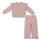 Stripe flutter long sleeves light pink top pants girls outfits