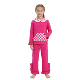 Hot pink plaid pocket hoodie ruffle girls outfits