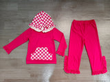 Hot pink plaid pocket hoodie ruffle girls outfits