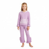 Lavender plaid pocket hoodie ruffle girls outfits