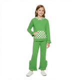 Green plaid pocket hoodie ruffle girls outfits