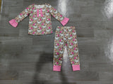 Long sleeves pink santa camo kids girls Christmas outfits
