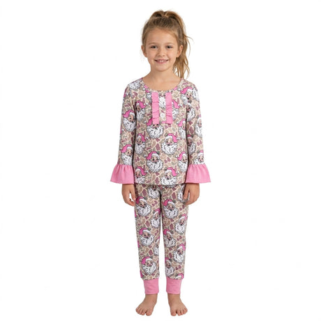 Long sleeves pink santa camo kids girls Christmas outfits