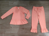 Long sleeves pink peplum top ruffle pants girls outfits
