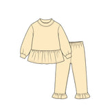 Long sleeves yellow peplum top ruffle pants girls outfits