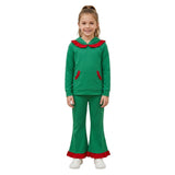 Red ruffle hoodie green pocket girls Christmas outfits