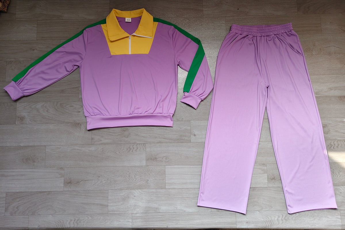 Lavender pullover pants women Mardi Gras active outfits