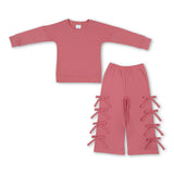 Long sleeves cotton top bow pants kids girls outfits